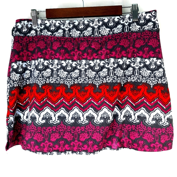 Tranquility Floral Lotus Striped Athletic Athleisure Sporty Skirt Skort Sz L - Picture 5 of 7